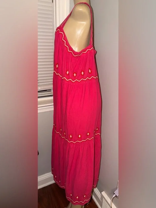 LOFT Hot Pink Embroidered Maxi Dress - Picture 5 of 8